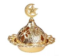 Feeshoppher Golden Alloy Ramadan Decor Incense Burner with Elegant Tower Design for Eid Mubarak Celebrations, Aromatic Ornament for Living Room Bedroom Office or Cafe, Traditional A(Moon star)