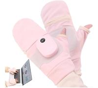 Feeshoppher Graphene Heated Gloves USB Rechargeable with Digital Display, 3 Heat Levels Electric Warm Gloves for Winter Outdoor Sports Dog Walking, Knitted Thermal Mittens for Men W(pink)