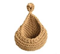 Feeshoppher Hand Woven Cotton Rope and Jute Hanging Basket for Vegetables Fruits and Kitchen Storage Wall Mounted Eco Friendly Crochet Net Bag Natural Breathable Farmhouse Style (21 * 27)