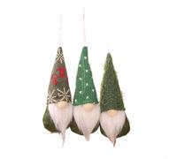 Feeshoppher Handmade Christmas Tree Hanging Gnome Ornaments Set of 3 with Soft Felt Bodies Plush Noses and Knitted Hats Scandinavian Tomte Design Approx 17x6cm Pink Green White Grey(Green Suit Dude)