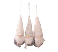 Feeshoppher Handmade Christmas Tree Hanging Gnome Ornaments Set of 3 with Soft Felt Bodies Plush Noses and Knitted Hats Scandinavian Tomte Design Approx 17x6cm Pink Green White Grey(White Suit Dude)
