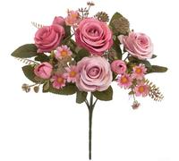 Feeshoppher Handmade Silk Rose Bouquet Artificial Flowers 29cm Tall Elegant Home Decor Wedding Centerpiece Bridal Hair Accessory Photo Props Orange Light Pink Red Dark Pink (Pale Pink)