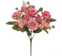 Feeshoppher Handmade Silk Rose Bouquet Artificial Flowers 29cm Tall Elegant Home Decor Wedding Centerpiece Bridal Hair Accessory Photo Props Orange Light Pink Red Dark Pink (Deep Pink)
