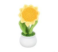 Feeshoppher Handwoven Sunflower Potted Plant, Yellow Crochet Artificial Flower Decor, Soft Yarn Knitted Fake Bouquet for Home Office Desk Shelf, Low Maintenance Room Decoration