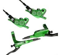 Feeshoppher Hydraulic Disc Brakes Set 4Piston Caliper Aluminum Alloy Hydraulic Disc Brakes Front Rear Brakes Caliper Ro-tor Brake Kit Hydraulic Disc Brakes Set for Mountain Road Bike(Green)