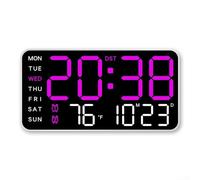 Feeshoppher LED Digital Wall Clock with Date Week Temperature Display, Voice Activated Alarm, Plastic Housing, Five Level Brightness Adjustment, AAA Battery or USB Powered, Daylight(C)