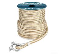 Feeshoppher Nylon Boat Anchor Line 50ft or 100ft, 5/8 Inch Marine Rope with 316 Stainless Steel Thimble, Heavy Duty Dock Line for Yacht Fishing Boat Mooring, Black(50ft platinum+bow)
