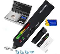 Feeshoppher Professional Diamond Tester Pen with UV Light and 0.01g Precision Pocket Scale, Fast 0.5s Gemstone Detector for Jewelry, Dual Power Supply, 200g Capacity, Tare Function