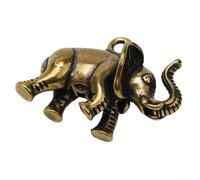 Feeshoppher Retro Solid Brass Elephant Keychain Pendant, Hand-Painted Pure Copper Animal Charm with Antique Finish, 40mm Cute Bag Zipper Pull Decor for Men Women