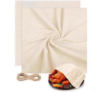 Feeshoppher Reusable Unbleached Cotton Cheesecloth Set for Cooking Baking and Roasting Includes Two Large Hemmed Filter Cloths and Two Metre Natural Twine for Wrapping Straining Ba