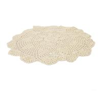 Feeshoppher Round Lace Cotton Tablecloth Crochet Doily Mat 40cm Diameter White Beige Handmade Hollow Out Floral Pattern Vintage Countryside Style Washable Decorative Cover for Dining Tab(Beige)