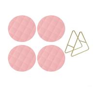 Feeshoppher Round Silicone Placemats Set of 4 with Storage Rack, Heat Resistant Non-Slip Table Mats with Diamond Pattern for Kitchen Dining, Easy Clean Protective Pads, White Light(Light red 16cm)
