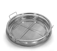 Feeshoppher Round Stainless Steel Barbecue Basket Tray Kit with 33cm Plate and 30cm Basket, Lightweight Portable Outdoor Cooking Accessory for Backyard BBQ, Camping, Picnics, Black(Original color)