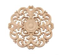 Feeshoppher Solid Rubber Wood Carved Applique Decorative Panel with Elegant Floral Pattern for Doors Cabinets Walls Mirrors European Style Home Décor Onlay Woodcarving Ornament, Mul(15cm in diameter)