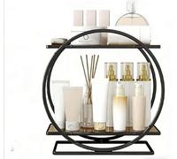 Feeshoppher Two Tier Carbon Steel Makeup Organizer Shelf for Bathroom and Desktop Storage Golden Brown Smooth Edge Design Multifunctional Cosmetic Holder for Kitchen Bedroom Countertop E(Brown)