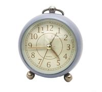 Feeshoppher Vintage Twin Bell Metal Alarm Clock Silent Sweep Analog Night Light Battery Operated Bedside Table Home Bedroom Office Living Room Decor White(D)