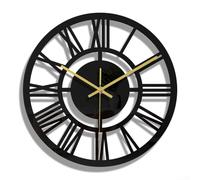 Feeshoppher Wall Clocks Round Roman Numerals Walls Clock 30CM Silent Non Ticking Battery Operated Black Walls Clock Vintage Large Wall Clocks for Living Room Kitchen Office Home Decor