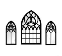 Feeshoppher Window Acrylic Mirror 3Pcs Gothic Home Decor Window Mirrors Wall Decor Arched Decorative Mirror Garden Mirror Wall Mounted Goth Decor Vintage Cat-hedral Window Mirror(MZ486 B)
