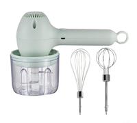 Feeshoppher Wireless Electric Handheld Mixer 30W Cordless Egg Beater Garlic Chopper Kitchen Masher with Detachable Heads Mixing Cup USB Rechargeable for Baking Cooking Green(Green)