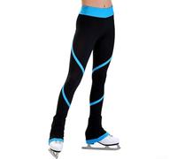 Feeshoppher Womens Figure Skating Training Pants Polyester Breathable High Elastic Fit Striped Skating Leggings for Practice Coaching Warm Up Performances with Soft Stretch(L)