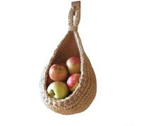Feeshoppher Woven Basket Hanging Wall Baskets Handmade Hanging Baskets Cotton-Flax Vegetable Fruit Organizers Fruit Racks Cotton Rope Breathable Onion Garlic Vegetable Fruit Storage Basket(21X21X23cm)