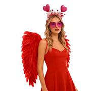 FEESHOW 3Pcs Cupid Costume Angel Wings Headband Set for Halloween Valentines Day Birthday Party Cosplay Red C One Size