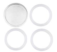 FEESHOW 3pcs Silica Gel Ring Gaskets and 1pc Aluminum Filter Replacement for 3/6/9/12 Cup Moka Pot Coffee Bottle 9 Cup OneSize