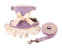 FEESHOW Adjustable Lace Floral Dog Harness Leash Set Vest For Small Dogs Cats Puppies Kittens Chihuahua Accessories Purple S