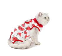 FEESHOW Anti-lick Cat Suit Cone Alternative Soft Breathable Pet Pajamas After Surgery For Abdominal Wounds Female Spay Wear Red M
