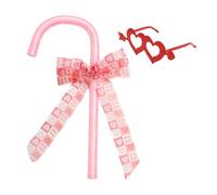 FEESHOW Bow Candy Canes Stick and Heart Shaped Glasses for Valentine's Day and Halloween Parties Christmas Decoration Red A One Size