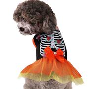 FEESHOW Breathable Skeleton Dog Sundress For Large Dogs Lightweight Princess Skirt For Halloween Black S