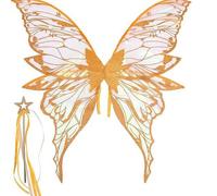 FEESHOW Butterfly Fairy Wings with Star Wand and Stickers for Women Girls Halloween Fancy Party Dress Up Yellow 1 One Size