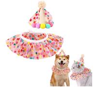 FEESHOW Cat Dog Birthday Bib And Party Hat Colorful Dot Adjustable Bandana Scarf With Pompom Hat For Small Pets Party Colorful Polka Dot S