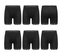 FEESHOW Children Girls 6 Packs Solid Color Dance Shorts Breathable Lace Trim Gymnastic Yoga Bike Shorts Safety Underwear Black 7-8 Years