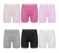 FEESHOW Children Girls 6 Packs Solid Color Dance Shorts Breathable Lace Trim Gymnastic Yoga Bike Shorts Safety Underwear Black&White&Grey&Pink&Hot Pink&Nude 9-10 Years