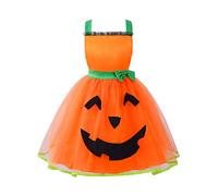 FEESHOW Children Girls Halloween Pumpkin Tutu Dress Costume Sleeveless Backless Princess Tulle Dress Cosplay Fancy Dress Up Orange 5-6 Years