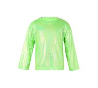 FEESHOW Children Girls Round Neck Metallic Hip Hop Jazz Dance Top T-Shirt Long Sleeve Athletic Shirt Casual Playwear Green 15-16 Years