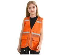 FEESHOW Children High Visibility School Safety Vest Waistcoat Kids Safety Vest Jacket Top Cosplay Costume Orange 11-12 Years