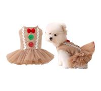 FEESHOW Christmas Pet Costume Gingerbread Man Dog Dress Soft Tutu Dresses With Red Bow For Small Dogs Christmas Clothes Khaki M