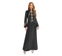 FEESHOW Clergy Robe For Women Long Sleeve Embroidery Clergy Maxi Dress Minister Preacher Choir Robe Black M
