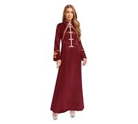 FEESHOW Clergy Robe For Women Long Sleeve Embroidery Clergy Maxi Dress Minister Preacher Choir Robe Burgundy M