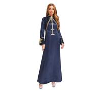 FEESHOW Clergy Robe For Women Long Sleeve Embroidery Clergy Maxi Dress Minister Preacher Choir Robe Navy Blue M