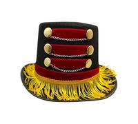 FEESHOW Deluxe Adult Ringmaster Top Hat Red Black Circus Coachman Hats Halloween Lion Tamer Costume Accessory Type A One Size