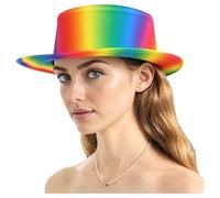 FEESHOW Deluxe Rainbow Top Hat Fancy Dress Magician Hats for Adults Halloween Carnival Cosplay Type B One Size