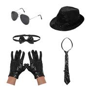 FEESHOW Disco Fever Group Costume Set For Office Parties 5-piece Sequin Accessories Bundle Makes Black One Size