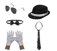 FEESHOW Disco Fever Group Costume Set For Office Parties 5-piece Sequin Accessories Bundle Makes Black Silver One Size