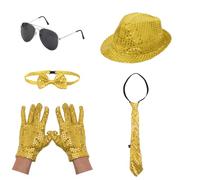 FEESHOW Disco Fever Group Costume Set For Office Parties 5-piece Sequin Accessories Bundle Makes Gold One Size
