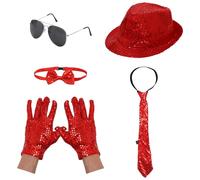 FEESHOW Disco Fever Group Costume Set For Office Parties 5-piece Sequin Accessories Bundle Makes Red One Size