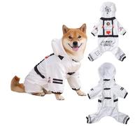 FEESHOW Dog Halloween Costume Astronaut Raincoat Waterproof Apparel For Themed Parties Funny Cosplay Outfit White M
