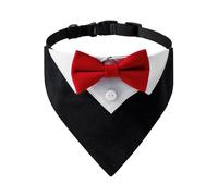 FEESHOW Elegant Dog Tuxedo Collar Adjustable Strap Triangle Bandana With Bow Tie For Wedding Costume Red S